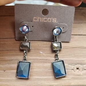 Chico's  Blue and Charcoal Gray Crystal Post Earrings